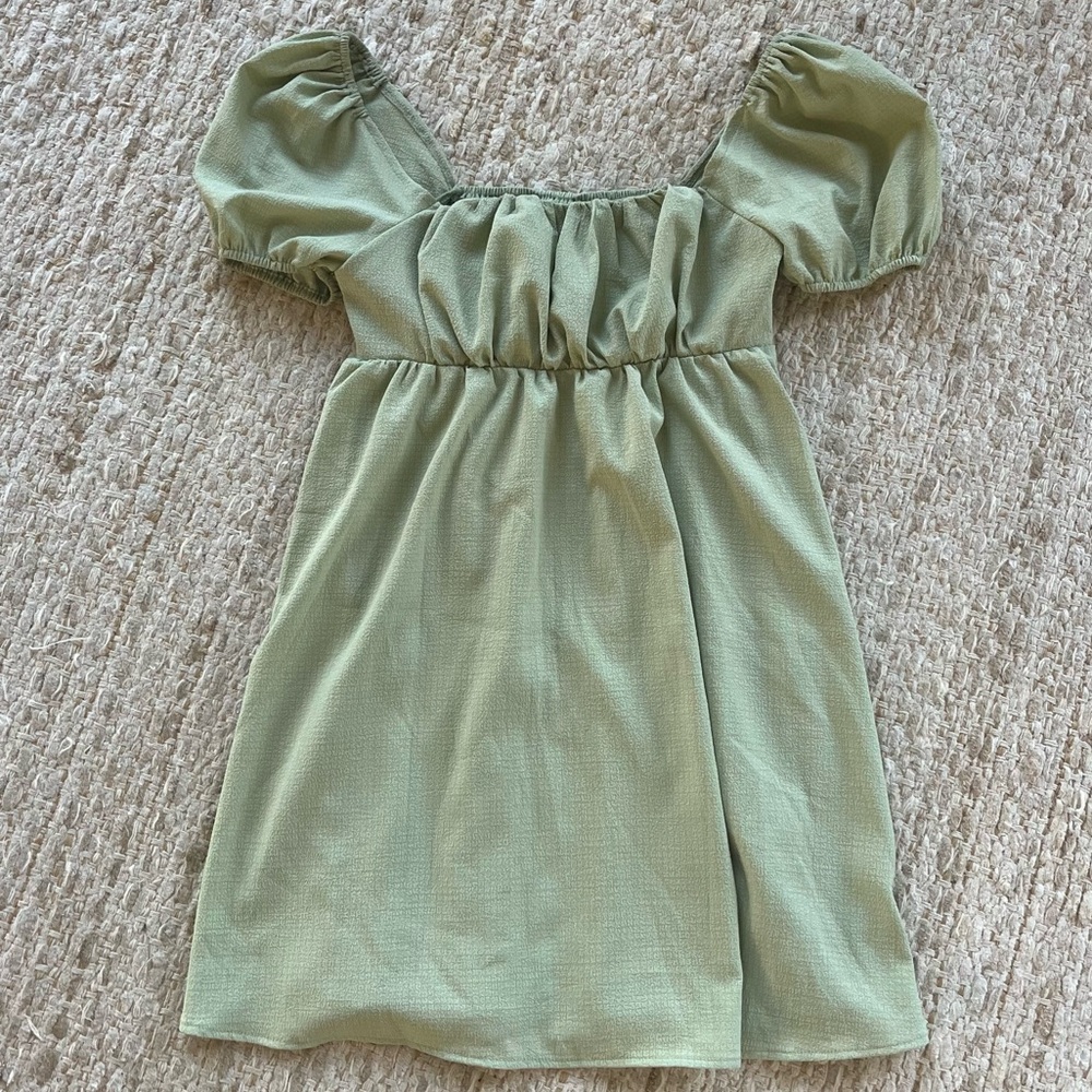 SHEIN Sage Green Puff Sleeve Mini Dress